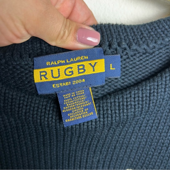 Ralph Lauren Rugby Vintage Cable knit thick chunky sweater monogram size: L - Picture 8 of 11